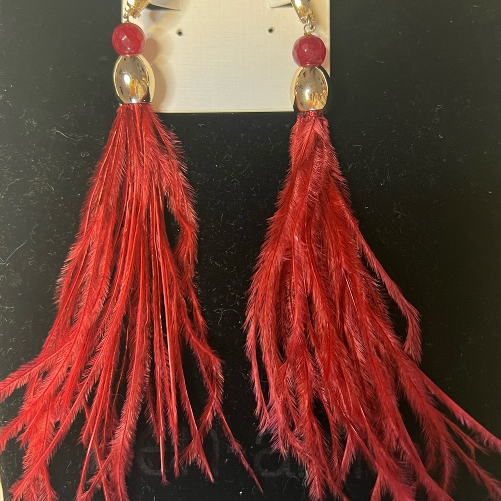 Elegant Red Feather Earrings